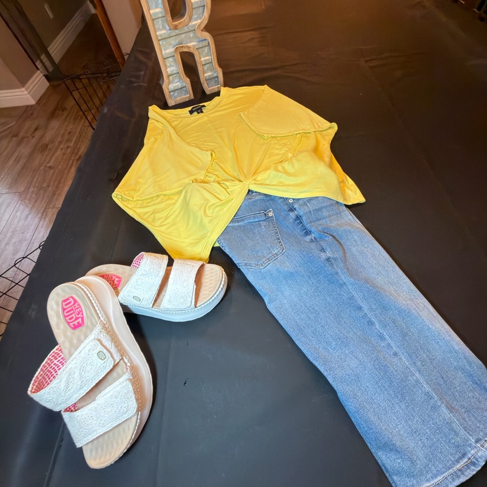 Blue jeans capri; shirt and shoes sold separately